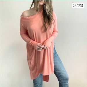 WE THE FREE Free People Grapevine Off Shoulder Asymmetric Tunic Top sz S